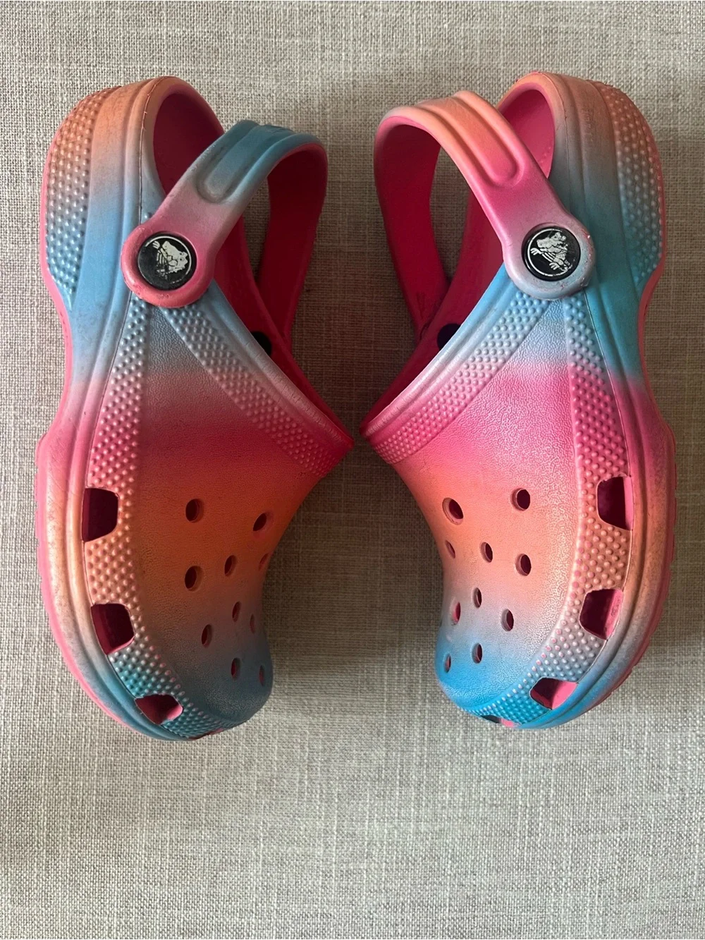 CROCS Classic kids orange/Pink/Blue Slip-On mule Clogs w/strap, kid size 1